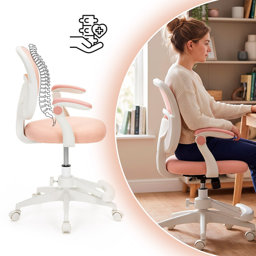Fotel biurowy ergonomiczny obrotowe krzesło na kółkach dla dzieci regulowane różowe