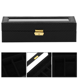 Szkatułka na zegarki 30x11x8 cm czarna ekoskóra organizer z 6 przegródkami