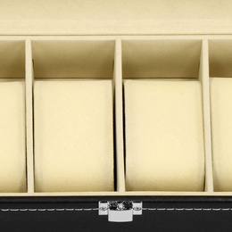 Szkatułka na zegarki 30x11x8 cm czarno-kremowy, ekoskóra organizer z przegródkami i okienkiem