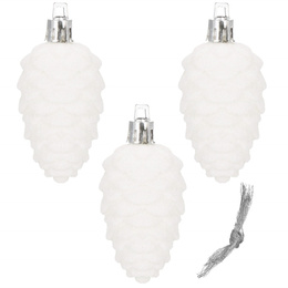 Zawieszka na choinkę szyszki 3 szt. ozdoba świąteczna 7 cm biały brokat