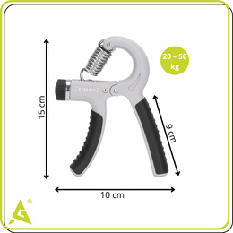 Ściskacz do rąk z regulacją oporu 20-50 kg do ćwiczeń dłoni, rehabilitacji szaro-czarny