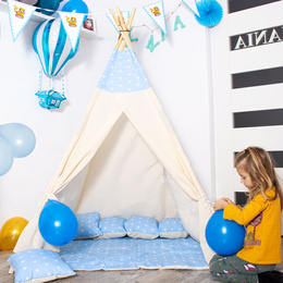 Namiot Tipi dla dzieci wigwam błękitny w gwiazdki XXL