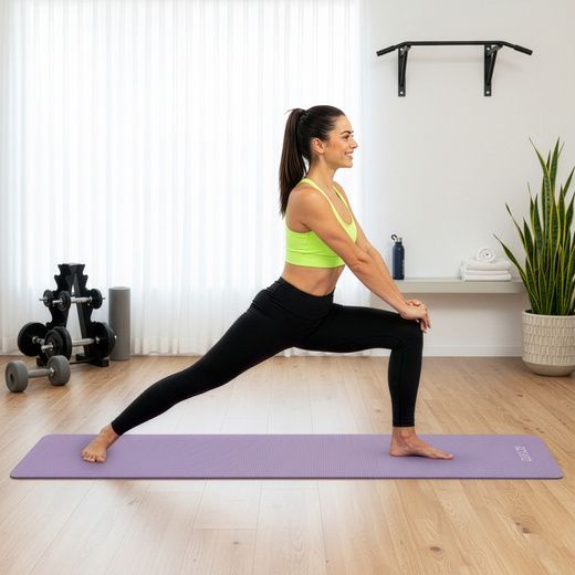 Mata do jogi, ćwiczeń fitness 183x61 cm antypoślizgowa, materac do stretchingu fioletowy