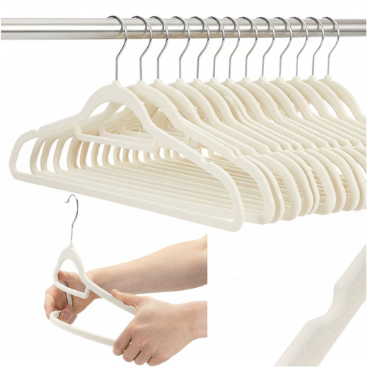 Wieszaki na ubrania 20 szt. welurowe odzieżowe do szafy, ecru