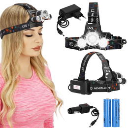 Latarka czołowa LED akumulatorowa T6 CREE czarna 