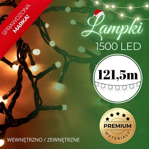Lampki choinkowe 1500 Led biały ciepły 121,5 m oświetlenie świąteczne IP44