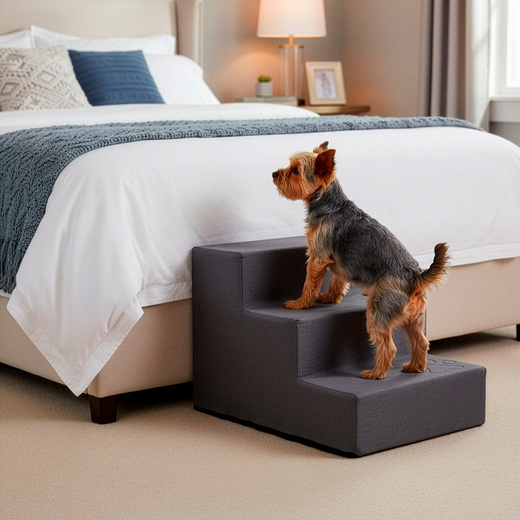 Schodki dla psa 30 cm podest, rampa 3 stopniowa, ciemnoszara