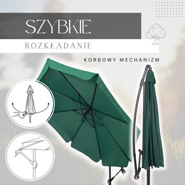 Parasol ogrodowy na wysięgniku 350 cm z regulacją kąta nachylenia na balkon, taras zielony
