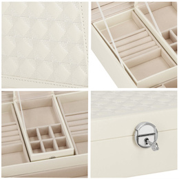 Szkatułka na biżuterię ekoskóra 25x25x8,5 cm kremowy organizer z przegródkami
