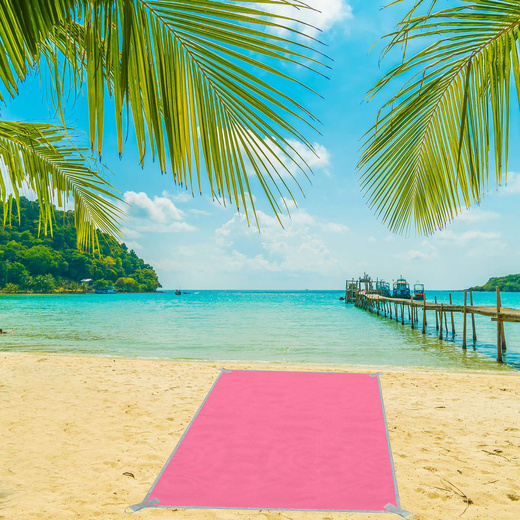 Koc plażowy sand free 200x150 cm mata plażowa dwuwarstwowa różowa