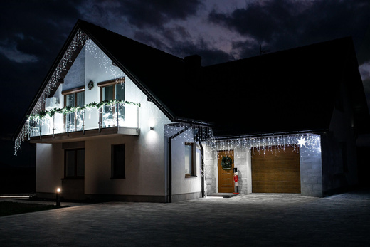 Kurtyna świetlna 14,5 m girlanda, lampki wewnętrzno-zewnętrzne 300 led sople zimny biały z flash
