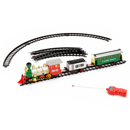 Lokomotywa z wagonami, pociąg parowy, sterowany, na baterie, tory