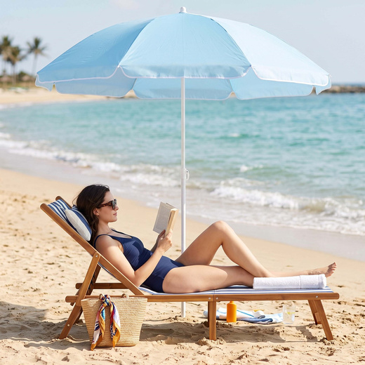 Parasol plażowy 160 cm ogrodowy, przeciwsłoneczny UPF50+ składany, łamany na balkon, taras, błękitny