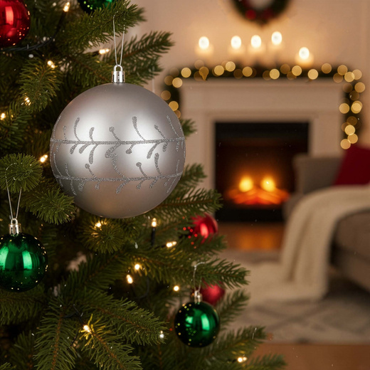 Bombki choinkowe 11 cm 12 szt.  zestaw ozdoby świąteczne zdobione srebrne