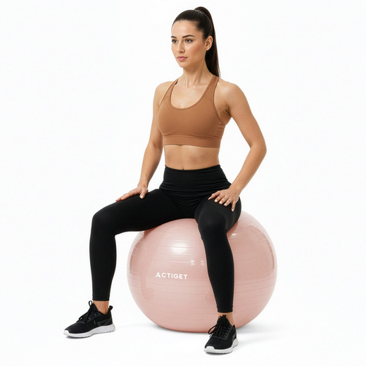 Piłka 65 cm do ćwiczeń pilates, rehabilitacyjnych, stretchingu z pompką, pudrowy róż
