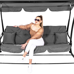 Huśtawka ogrodowa linda 4 osobowa 300 kg stalowa z regulowanym daszkiem szara