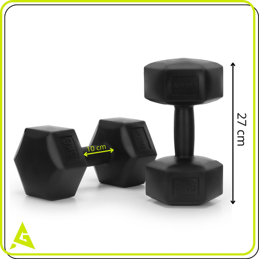 Ciężarki 2x5 kg hexagonalne do ćwiczeń fitness hantle zestaw 2 szt. czarne