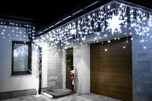 Kurtyna świetlna 500 led girlanda, lampki wewnętrzno-zewnętrzne sople biały zimny + flash