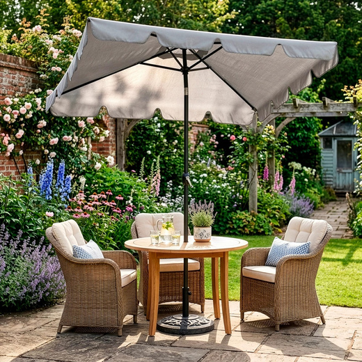 Parasol ogrodowy 240 cm duży składany z korbką na balkon, taras jasnoszary