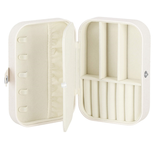 Szkatułka na biżuterię ekoskóra 16x11x5 cm kremowy z brokatem organizer z przegródkami