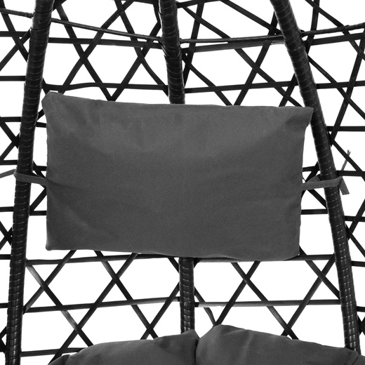 Kokon ogrodowy rattanowy z poduszkami fotel wiszący bujak huśtawka na metalowym stelażu czarna