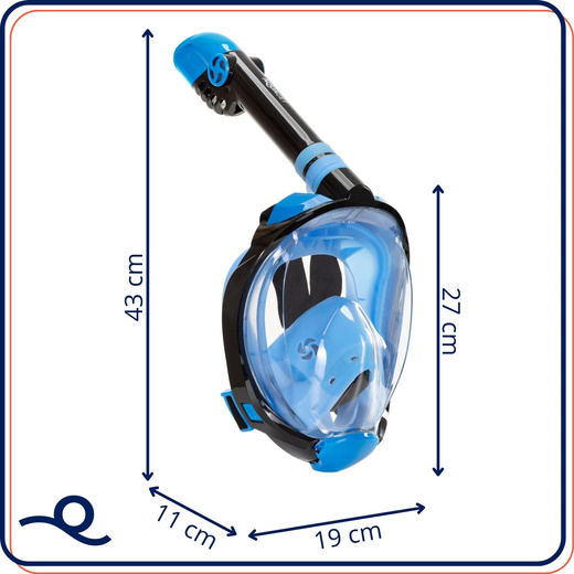 Maska z rurką do nurkowania, snorkelingu L/XL pełnotwarzowa, AntiFog, uchwyt na kamerę