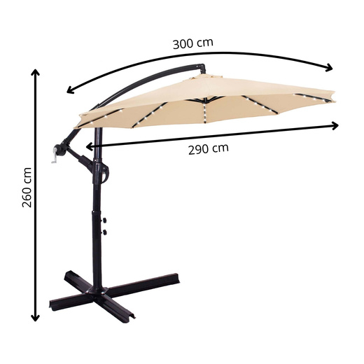 Parasol ogrodowy z oświetleniem led na wysięgniku 300 cm składany na balkon, taras ecru 