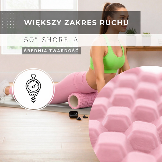 Wałek do masażu, średnio twardy, roller z wypustkami, różowy