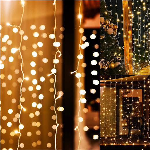 Kurtyna świetlna 300 led girlanda, lampki sople biały ciepły