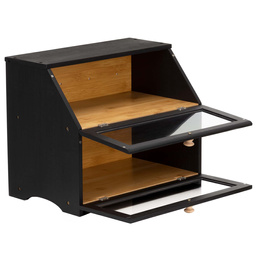 Chlebak zamykany, dwupoziomowy, szafka na pieczywo, bambusowy, czarny