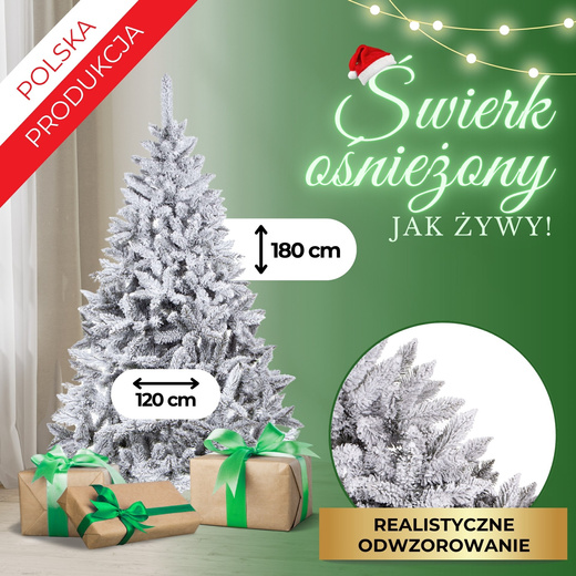 Choinka sztuczna 180 cm świerk ośnieżony drzewko bożonarodzeniowe