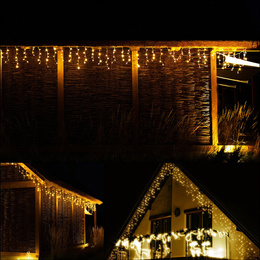 Kurtyna świetlna 300 led girlanda, lampki wewnętrzno-zewnętrzne sople ciepły biały z zimnym białym flash