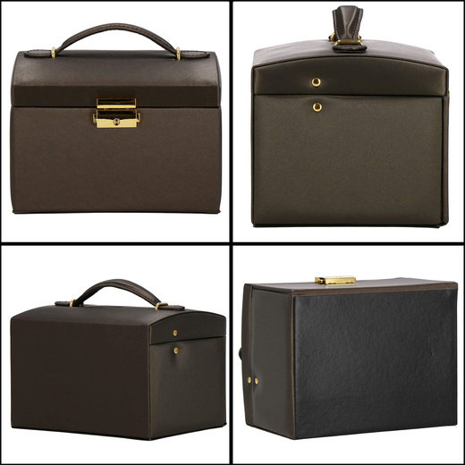 Szkatułka na biżuterię ekoskóra 17,5x14x12,5 cm brązowy organizer z przegródkami