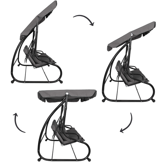 Huśtawka ogrodowa linda 4 osobowa 300 kg stalowa z regulowanym daszkiem szara