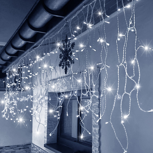 Kurtyna świetlna 1000 led girlanda, lampki wewnętrzno-zewnętrzne sople zimny biały z flash