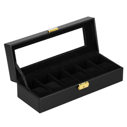 Szkatułka na zegarki 30x11x8 cm czarna ekoskóra organizer z 6 przegródkami