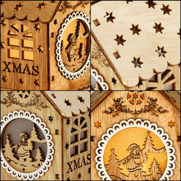 Zawieszka choinkowa domek świecąca ozdoba świąteczna drewniana na baterię