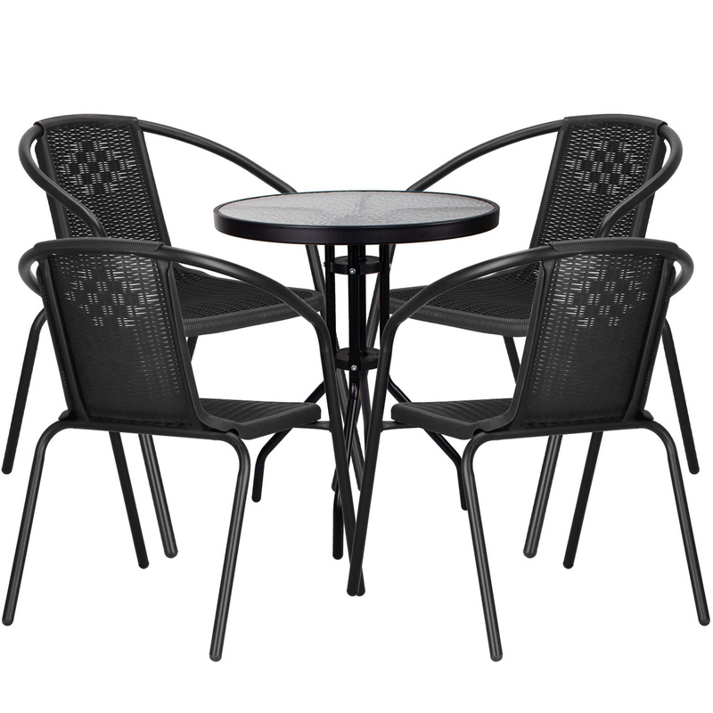 Meble ogrodowe zestaw ogrodowy dla 4 osób: krzesła i stół, metal i szkło komplet czarny