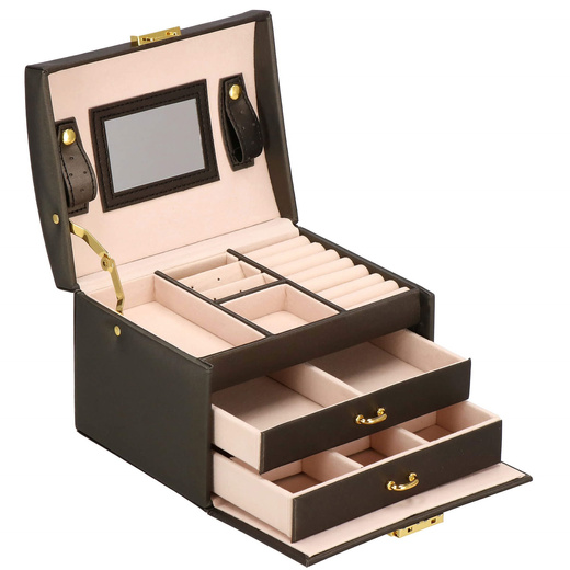 Szkatułka na biżuterię ekoskóra 17,5x14x12,5 cm brązowy organizer z przegródkami