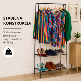 Wieszak stojący na ubrania z półką na buty 150x60x34 cm wolnostojący stojak do garderoby