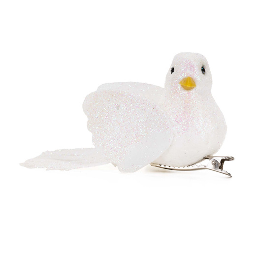 Zawieszki choinkowe 4 szt. ptaszki brokatowe białe