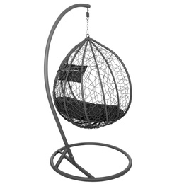 Kokon ogrodowy rattanowy z poduszkami fotel wiszący bujak huśtawka na metalowym stelażu szara
