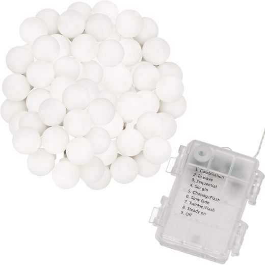 Lampki choinkowe 50 Led kuleczki biały ciepły z programatorem na baterie