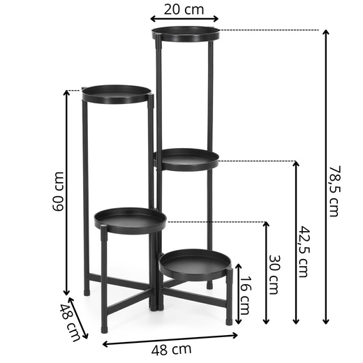 Kwietnik metalowy 78,5 cm stojak na kwiaty z 5 półkami loft nowoczesny czarny