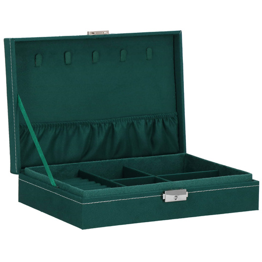 Szkatułka na biżuterię 28x19,5x7 cm zielony welurowy organizer z przegródkami