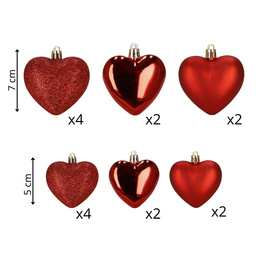 Bombki choinkowe 16 szt. zestaw dekoracji świątecznych, nietłukące, serca, czerwone