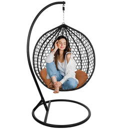 Kokon rattanowy do ogrodu, na taras, balkon, fotel wiszący z poduszkami