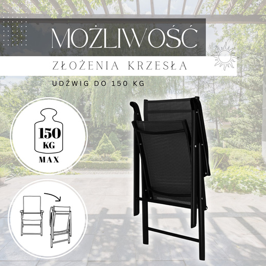 Krzesło ogrodowe, zestaw 2 krzeseł metalowych na balkon czarne  