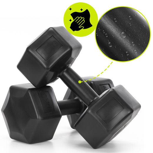 Ciężarki 2x10 kg hexagonalne do ćwiczeń fitness hantle zestaw 2 szt. czarne