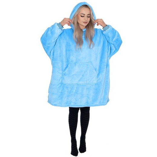 Kocobluza damska męska oversize koc bluza 2w1 z kapturem XXL ciepła morski niebieski